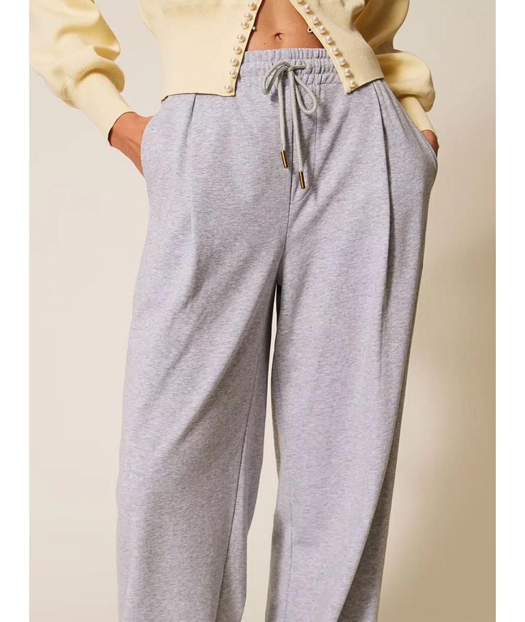 TWIN-SET Серые хлопковые прямые брюки, фото 5