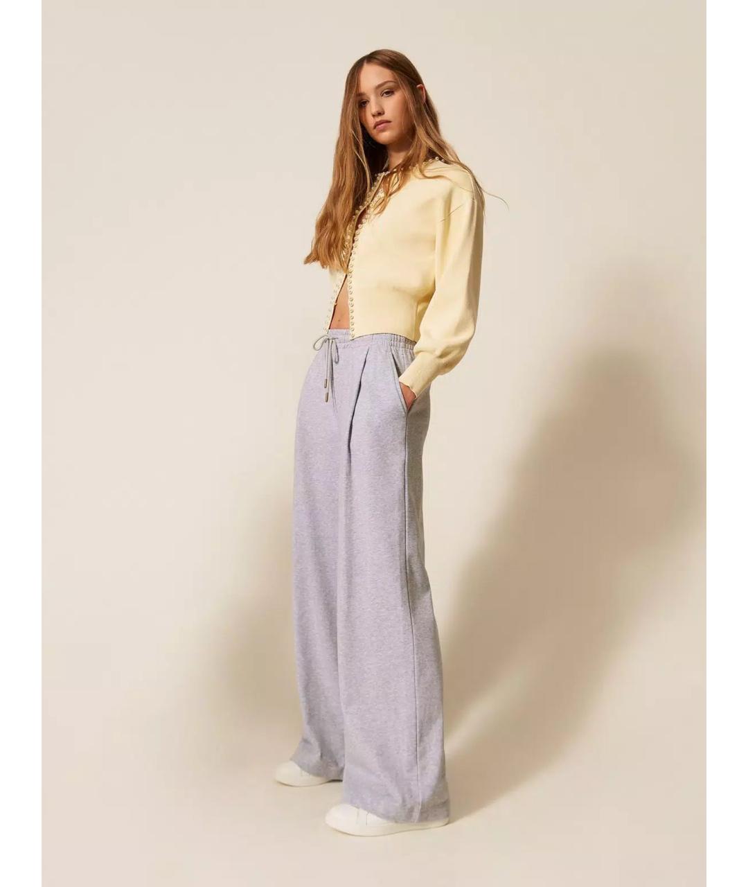 TWIN-SET Серые хлопковые прямые брюки, фото 3