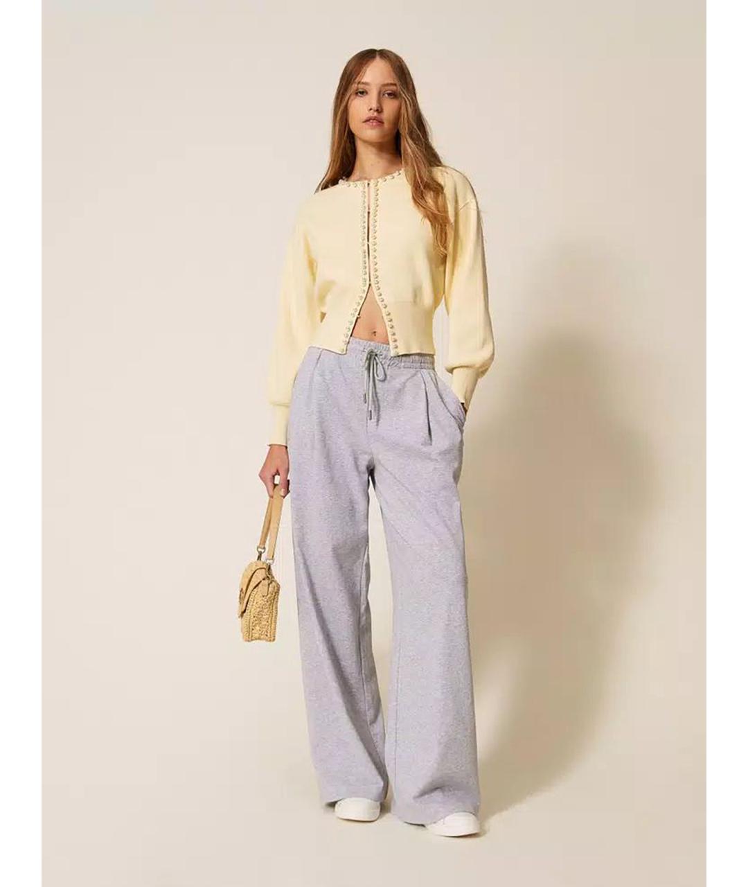 TWIN-SET Серые хлопковые прямые брюки, фото 2