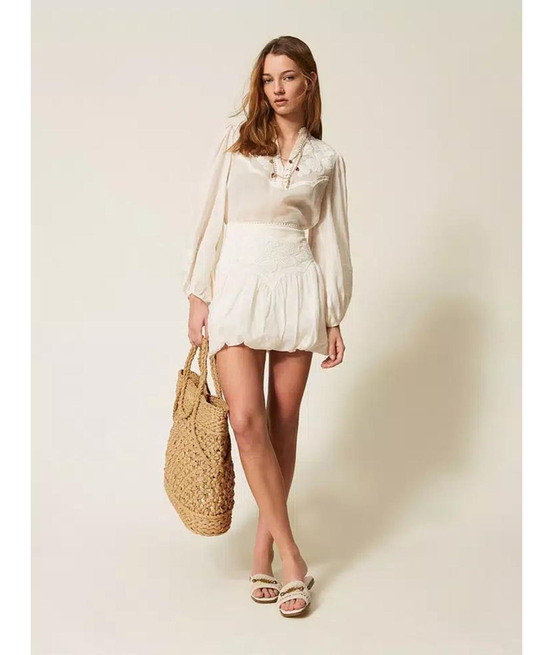 TWIN-SET Бежевая хлопковая юбка мини, фото 3