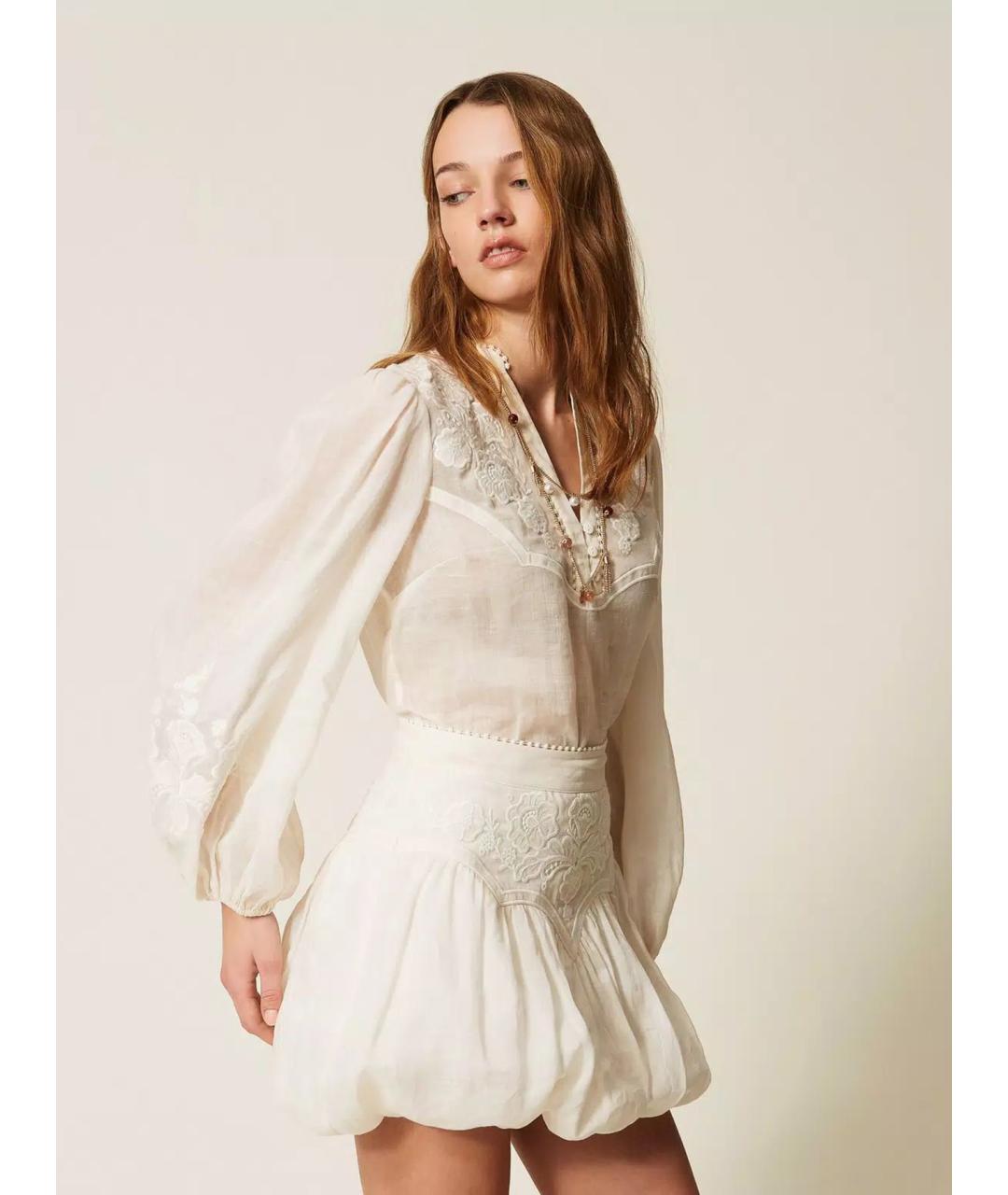 TWIN-SET Бежевая хлопковая юбка мини, фото 4