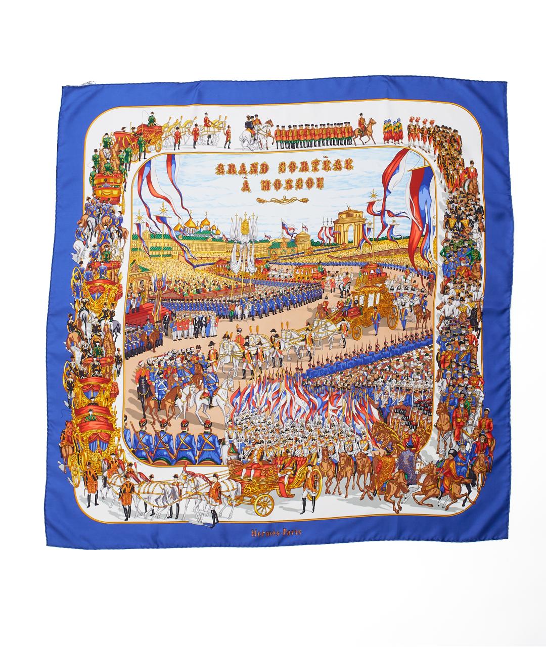HERMES Синий шелковый платок, фото 1