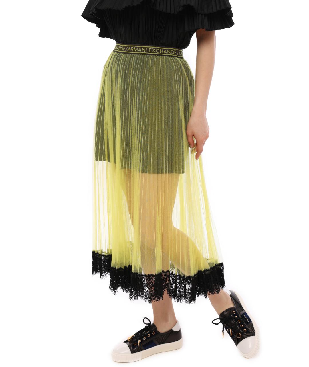 ARMANI EXCHANGE Желтая полиэстеровая юбка миди, фото 3