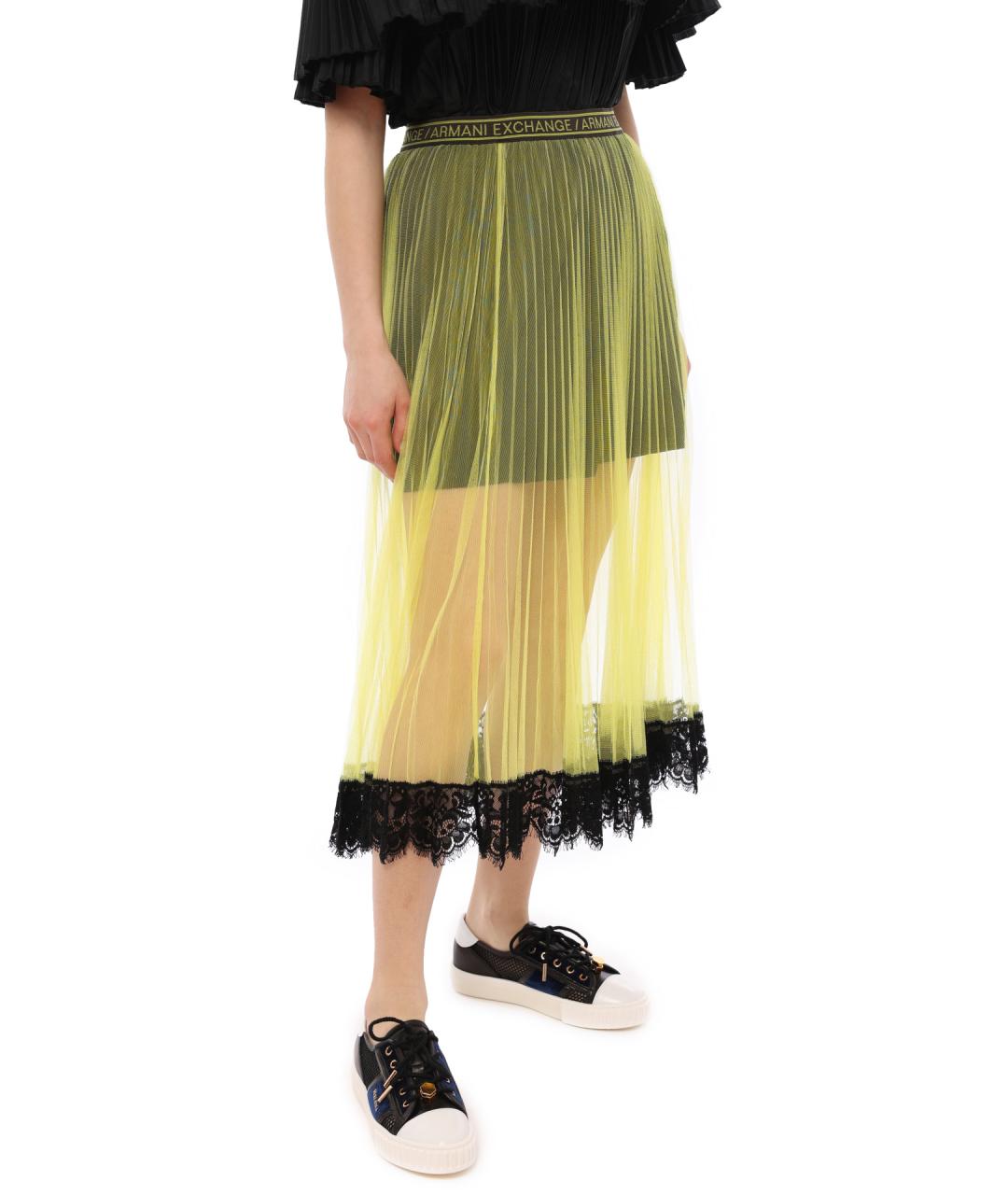 ARMANI EXCHANGE Желтая полиэстеровая юбка миди, фото 6