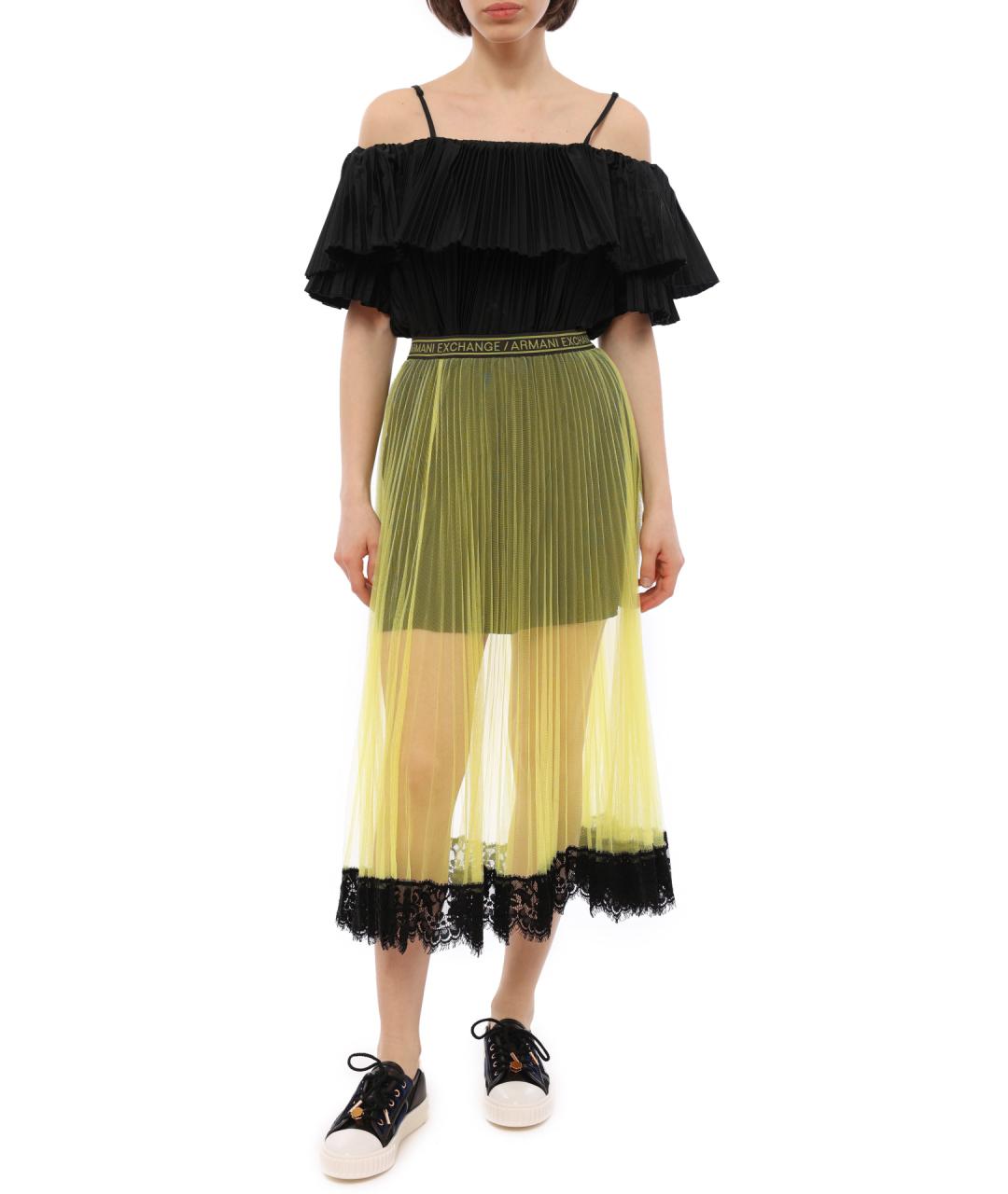 ARMANI EXCHANGE Желтая полиэстеровая юбка миди, фото 2