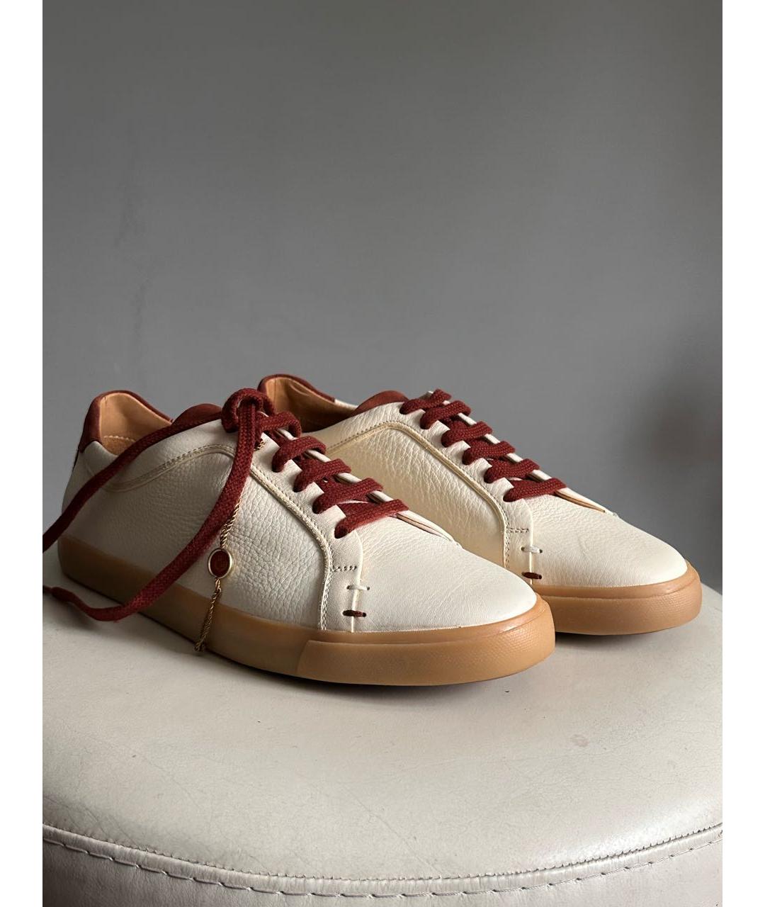 LORO PIANA Бежевые кожаные низкие кроссовки / кеды, фото 2