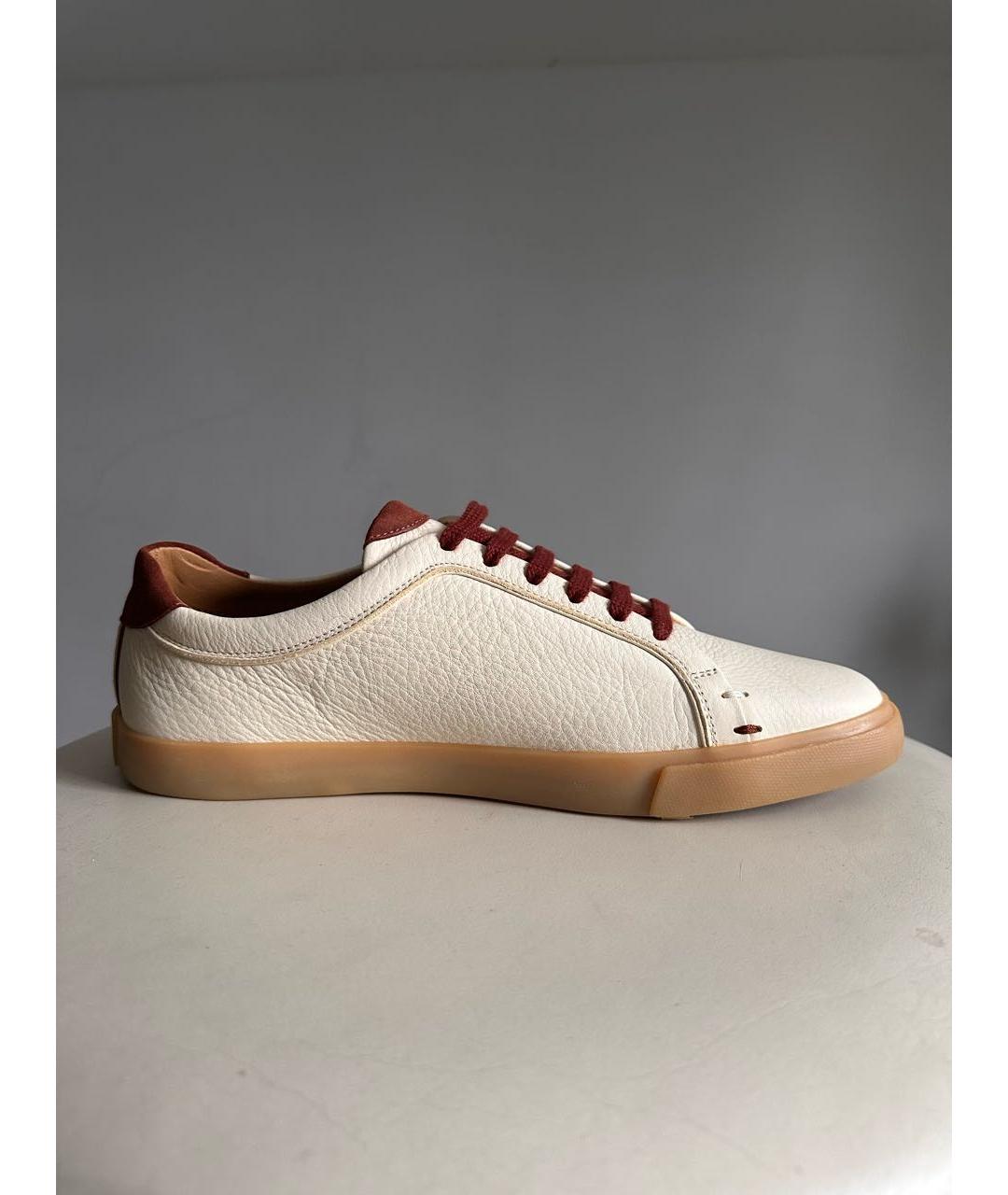 LORO PIANA Бежевые кожаные низкие кроссовки / кеды, фото 9