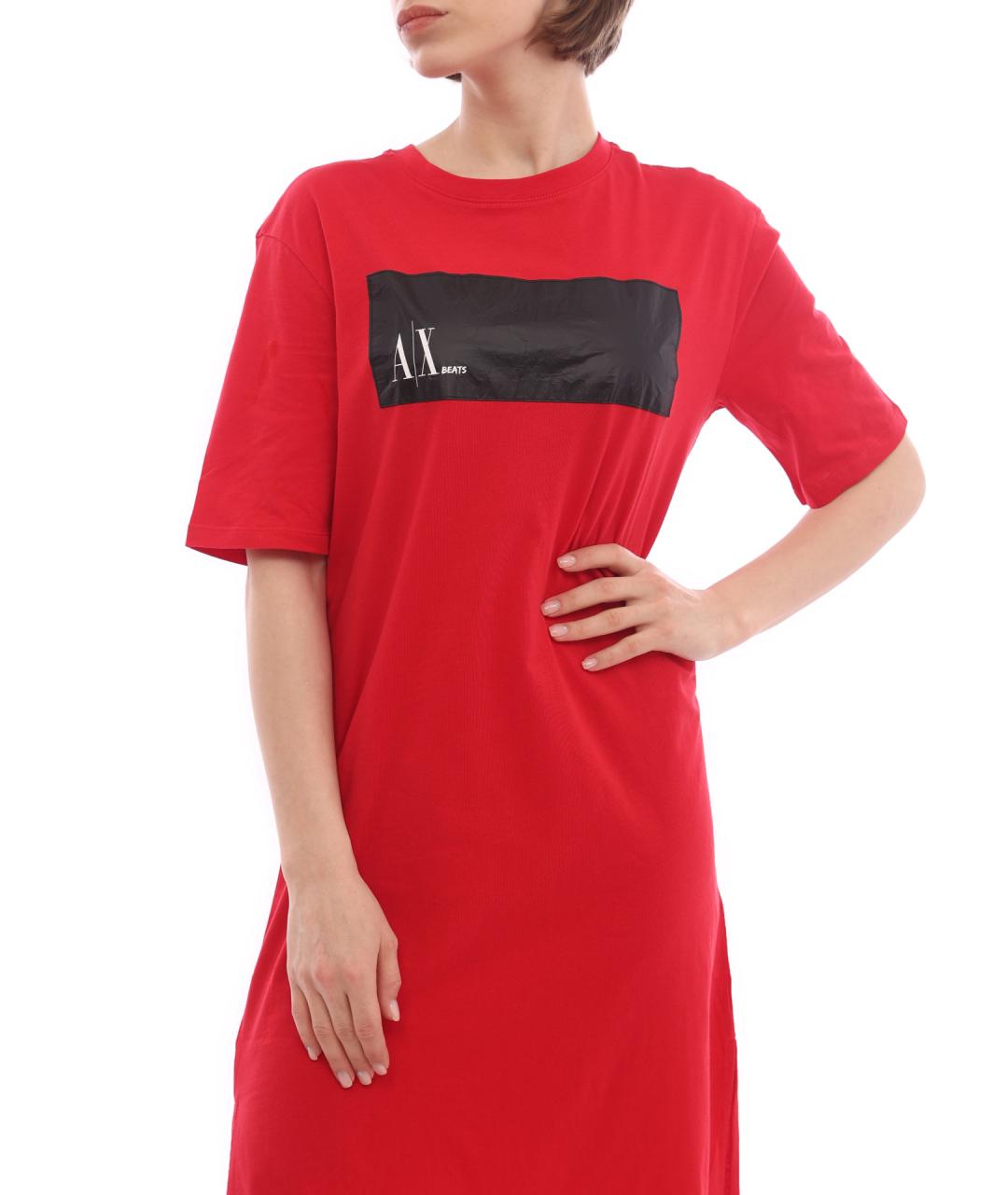 ARMANI EXCHANGE Красное хлопковое повседневное платье, фото 2