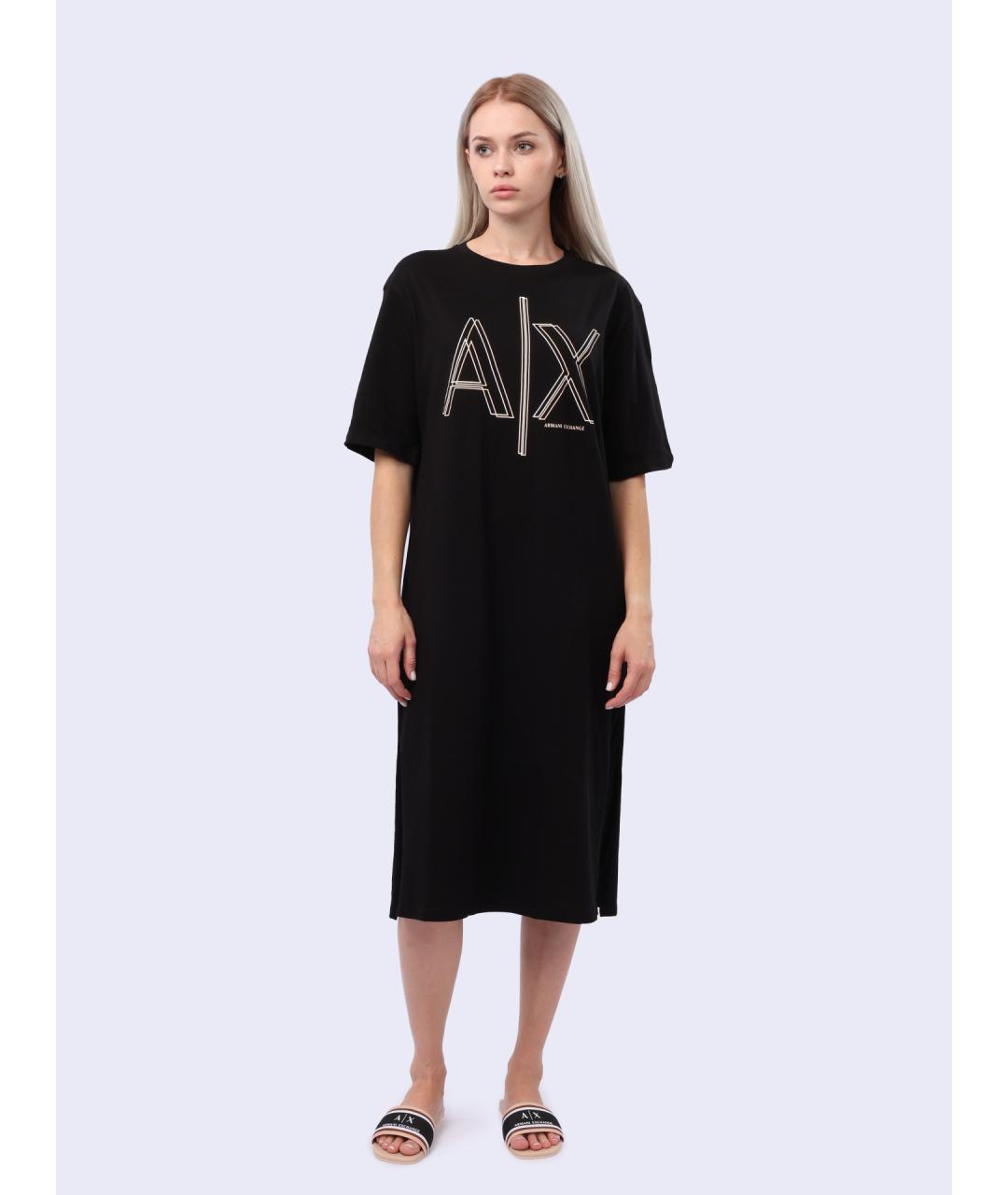 ARMANI EXCHANGE Черное хлопковое повседневное платье, фото 6