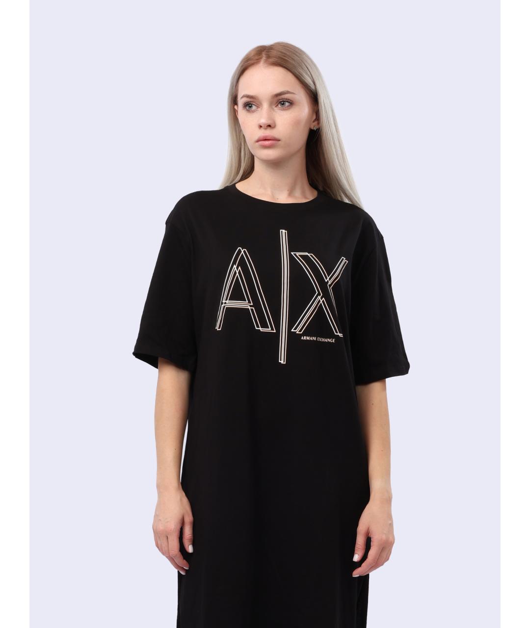 ARMANI EXCHANGE Черное хлопковое повседневное платье, фото 2
