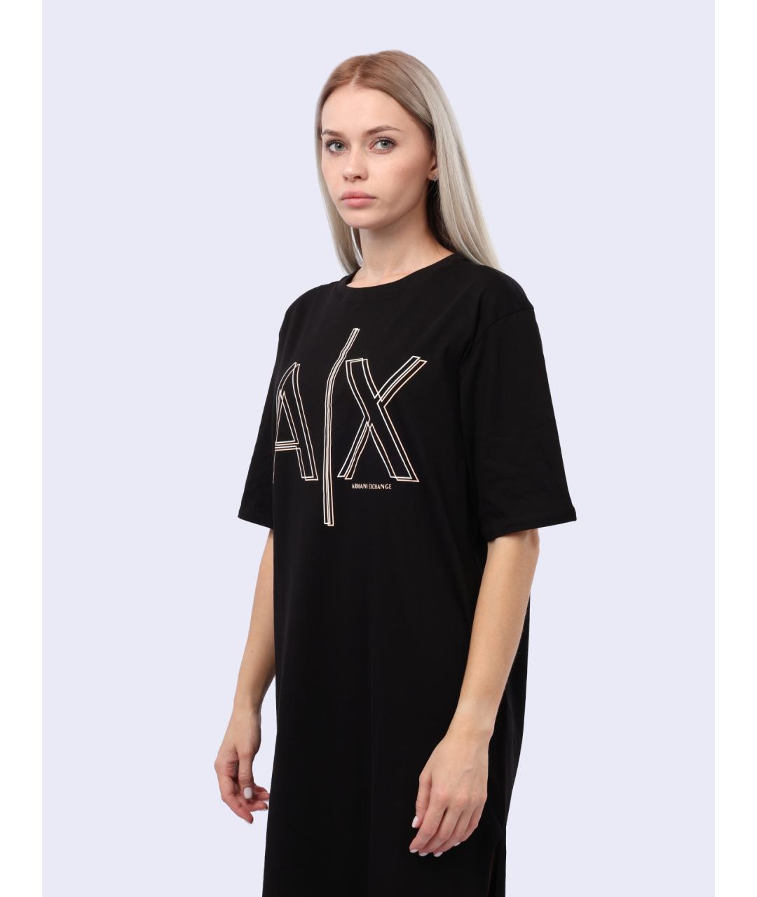 ARMANI EXCHANGE Черное хлопковое повседневное платье, фото 3