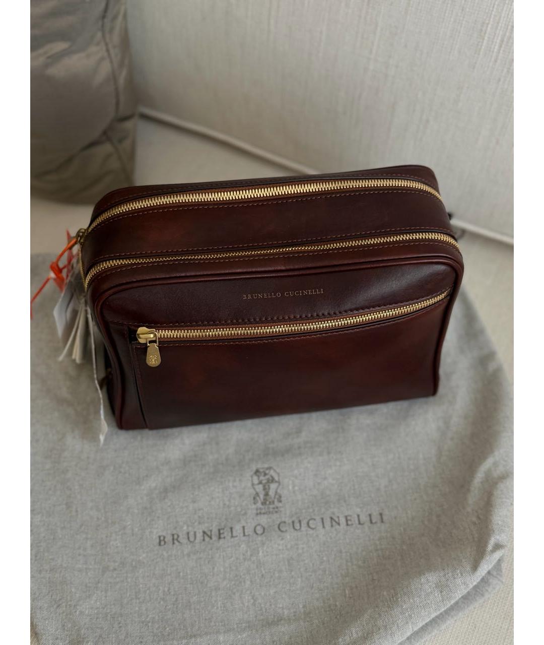 BRUNELLO CUCINELLI Коричневая кожаная барсетка, фото 7