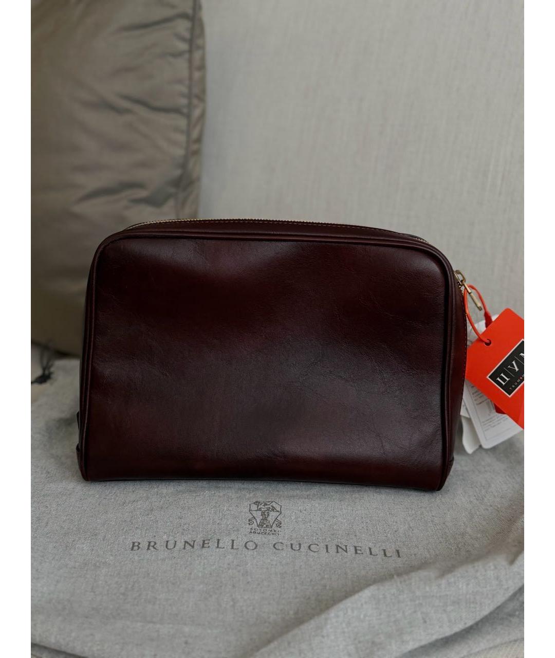 BRUNELLO CUCINELLI Коричневая кожаная барсетка, фото 2