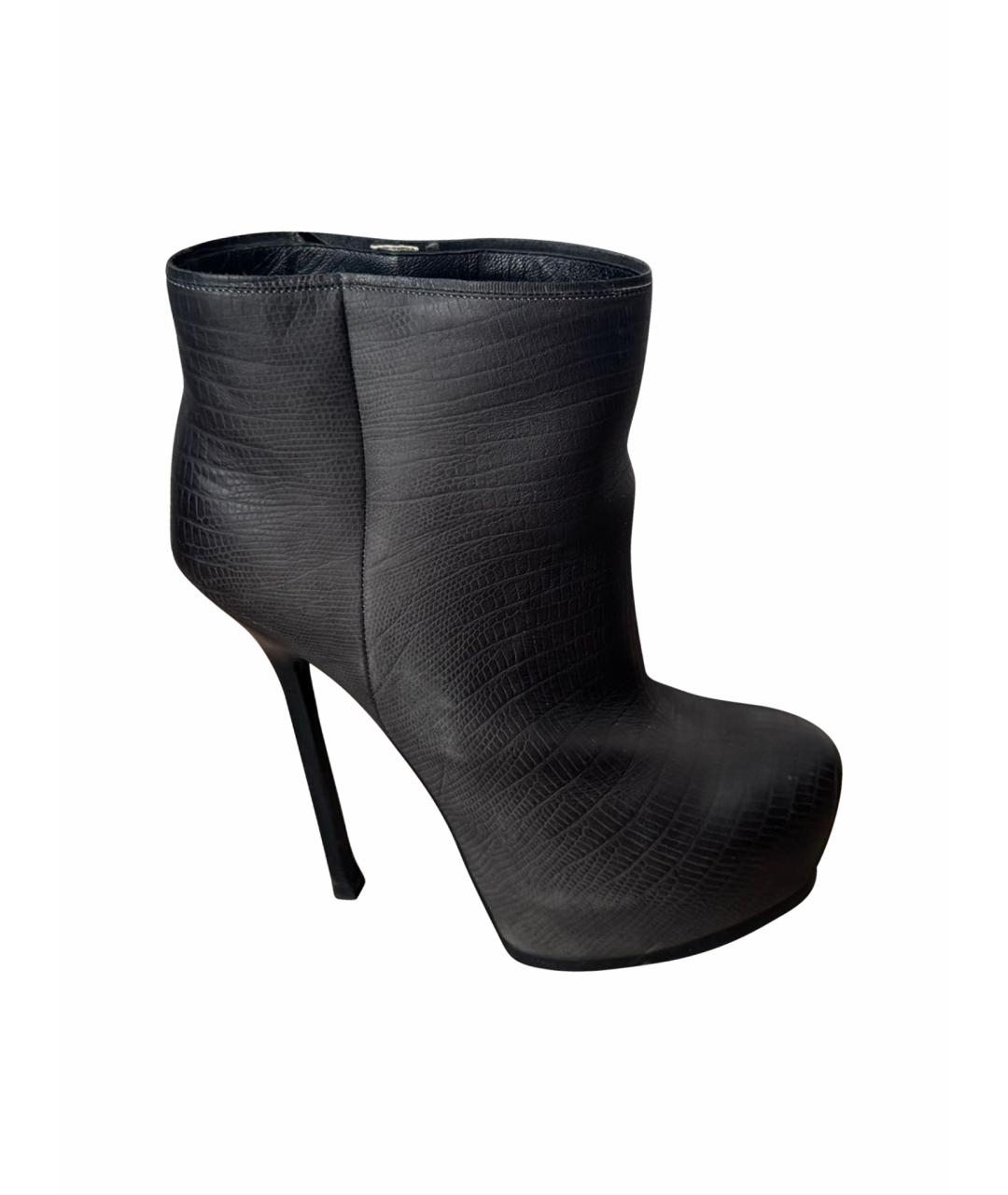 SAINT LAURENT Серые кожаные ботильоны, фото 1