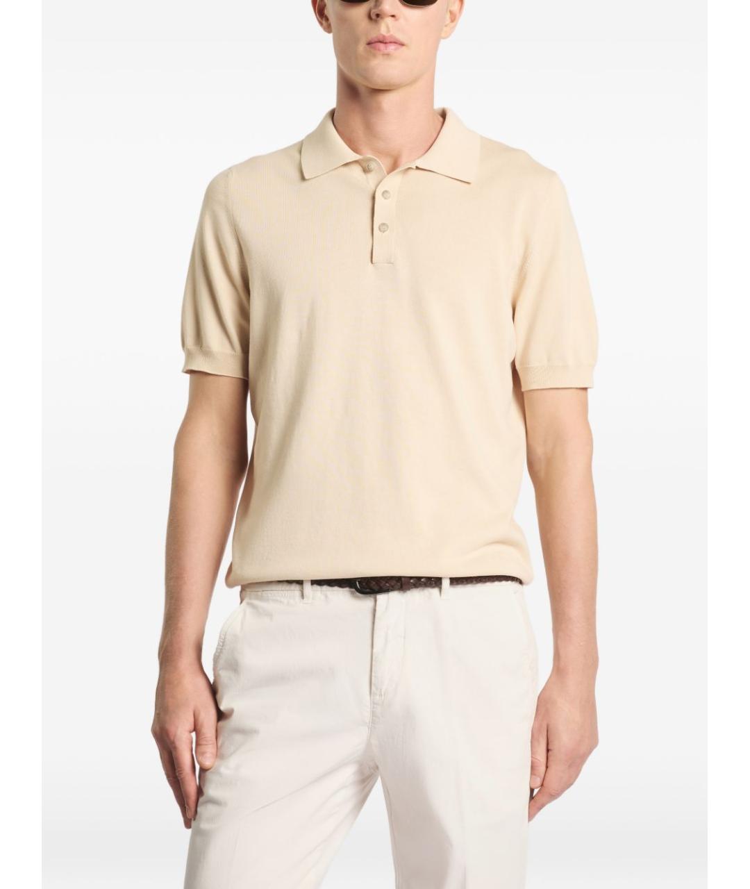 FAY Бежевое хлопковое поло с коротким рукавом, фото 4