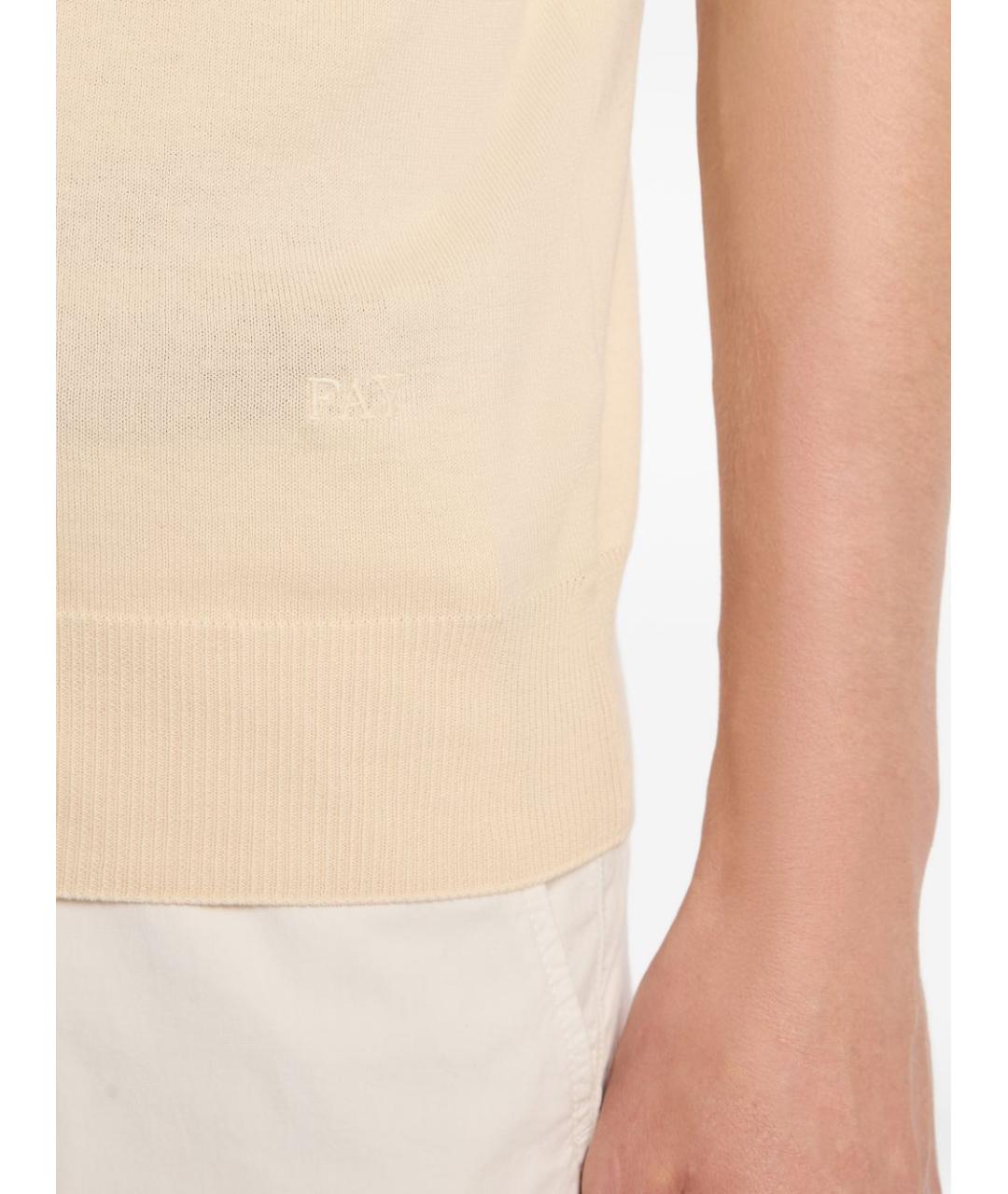 FAY Бежевое хлопковое поло с коротким рукавом, фото 5