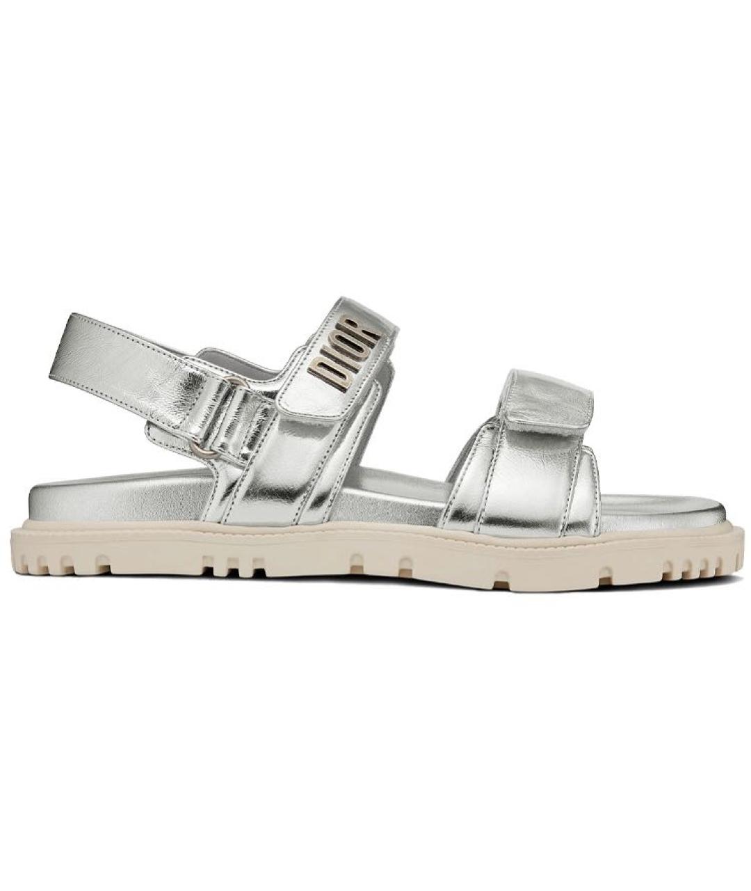 CHRISTIAN DIOR Серебряные кожаные босоножки, фото 9