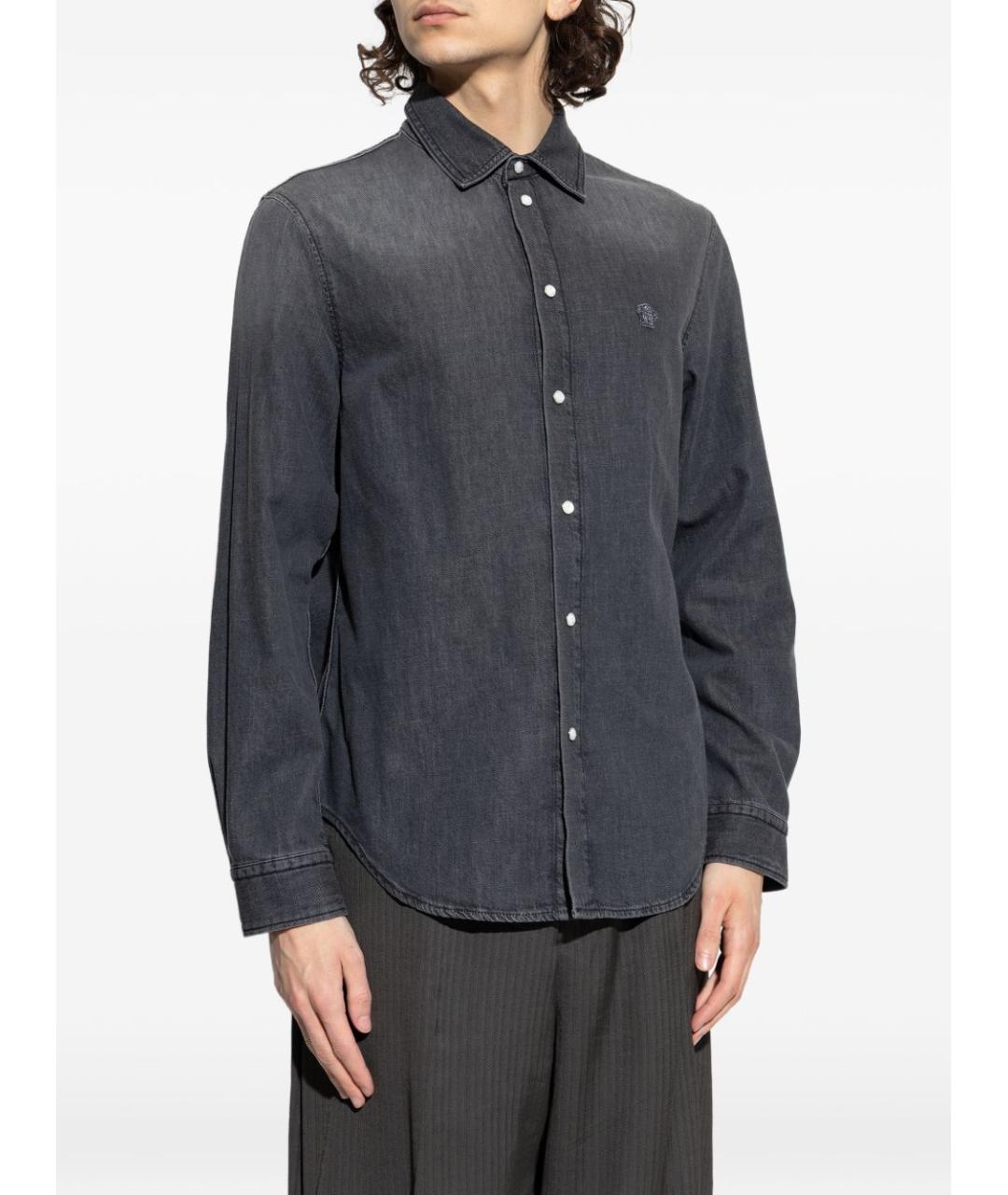 VERSACE Серая хлопковая кэжуал рубашка, фото 5