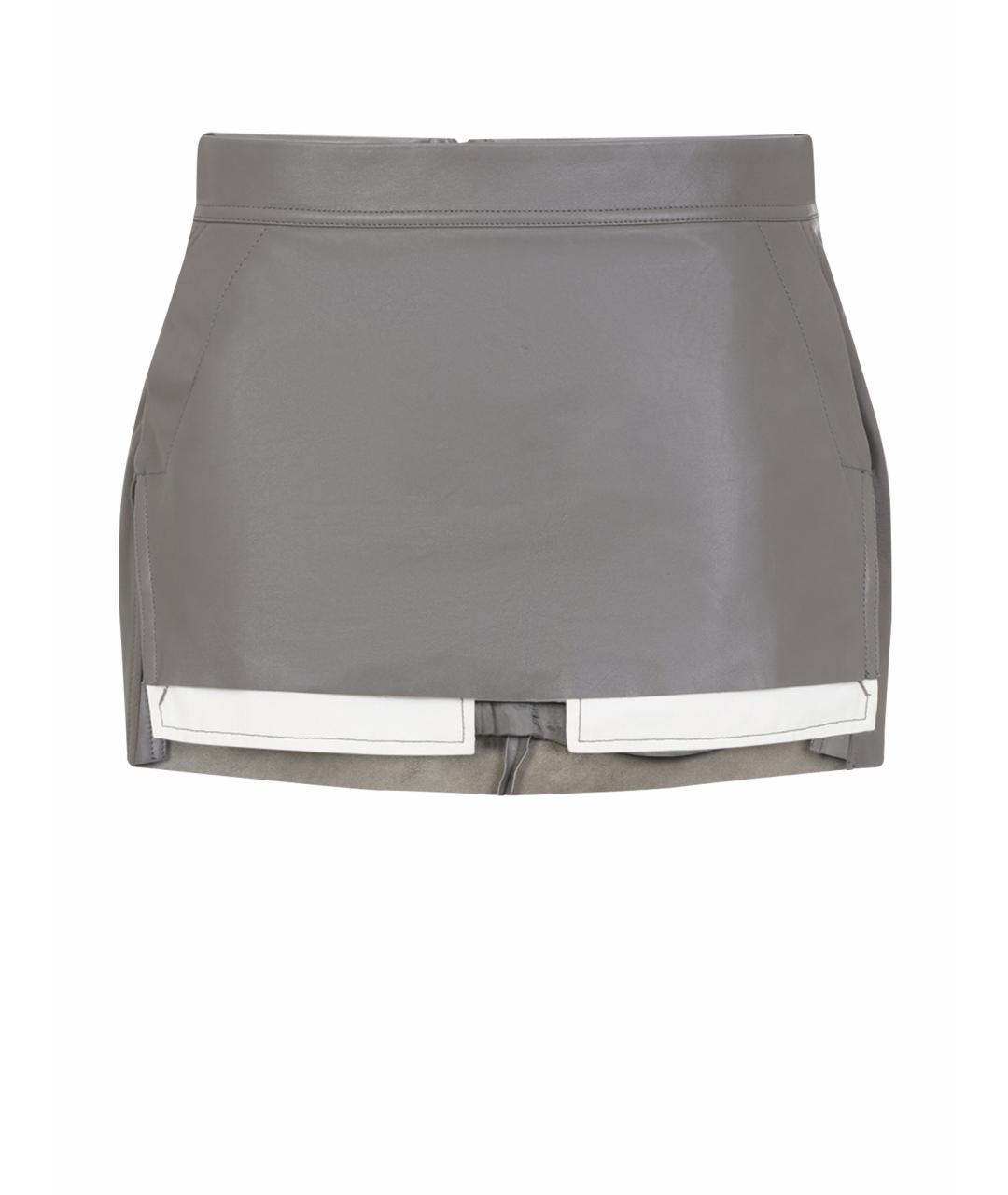 RICK OWENS Серая кожаная юбка мини, фото 1