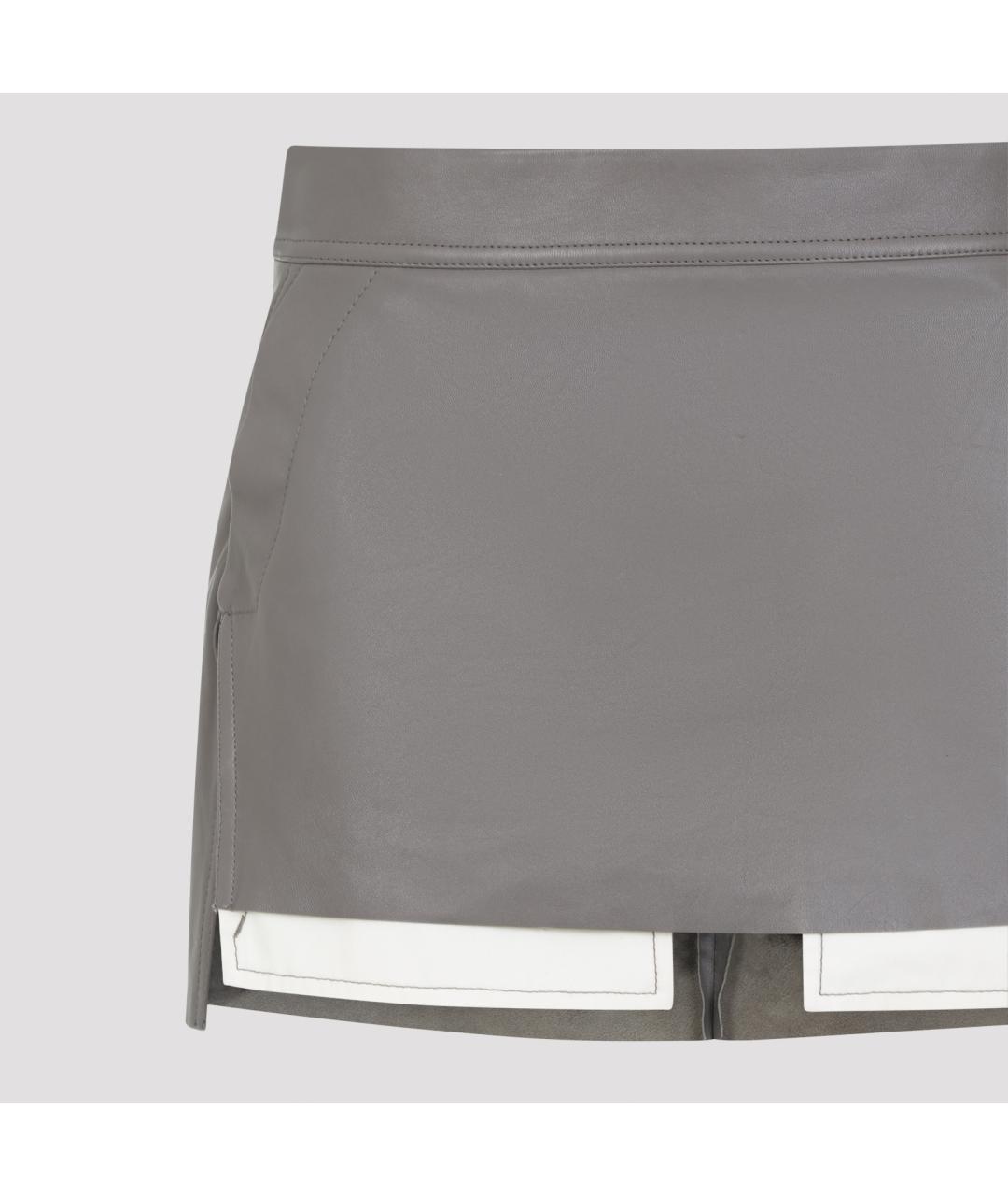 RICK OWENS Серая кожаная юбка мини, фото 3