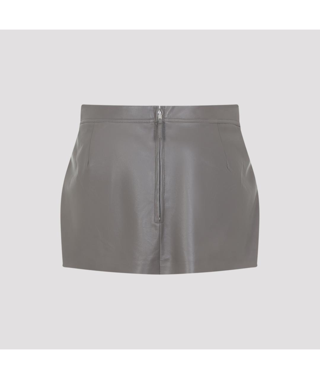 RICK OWENS Серая кожаная юбка мини, фото 2
