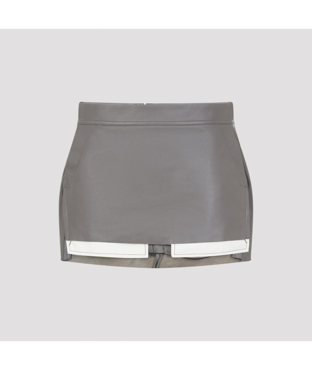 RICK OWENS Серая кожаная юбка мини, фото 4