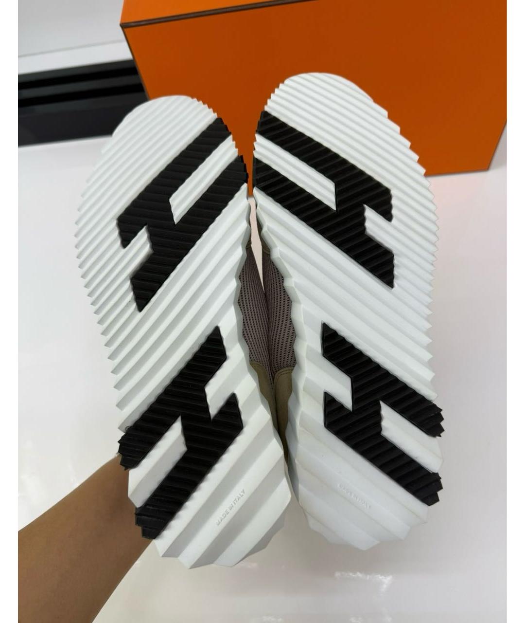 HERMES Хаки замшевые кроссовки, фото 6