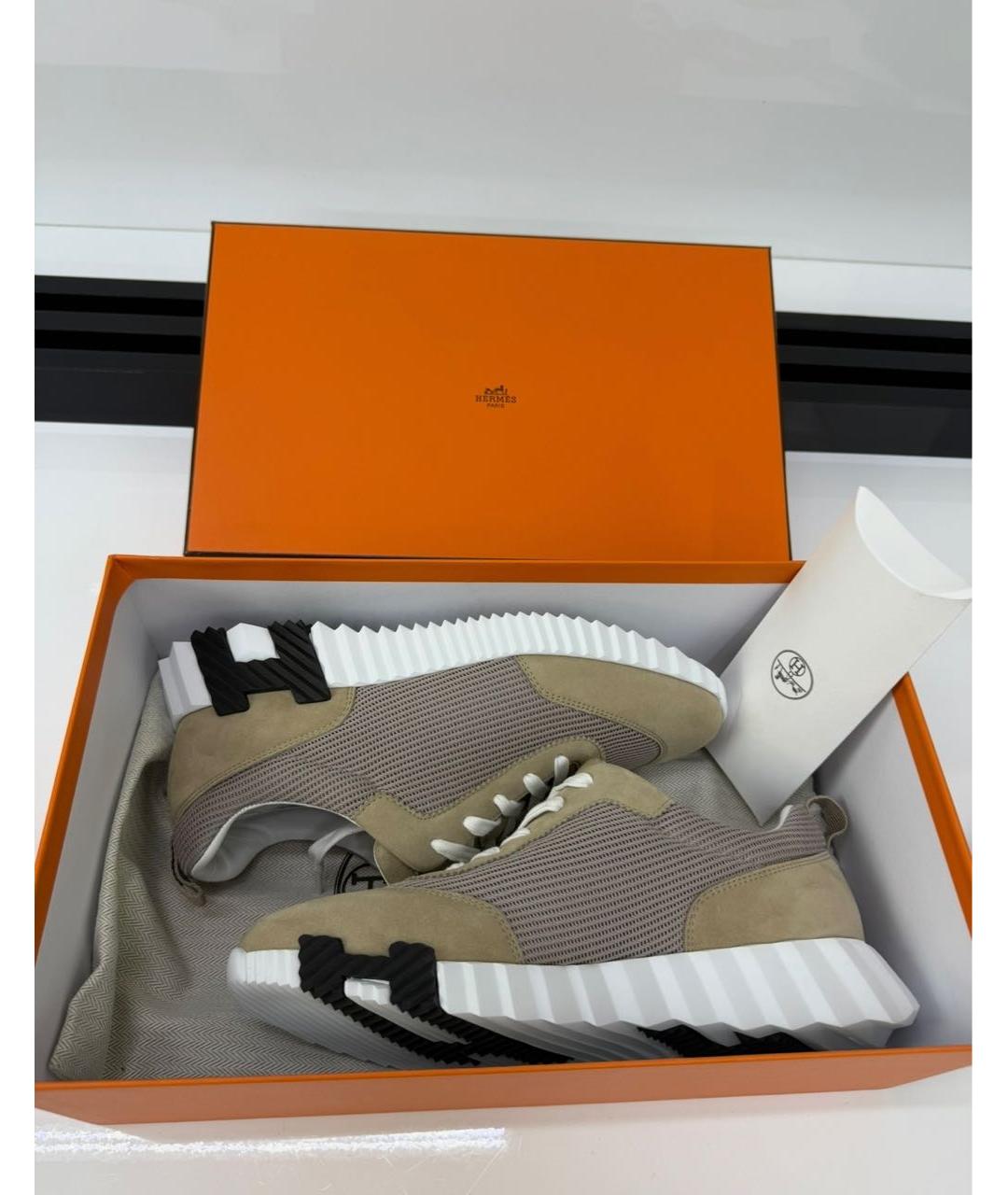 HERMES Хаки замшевые кроссовки, фото 7