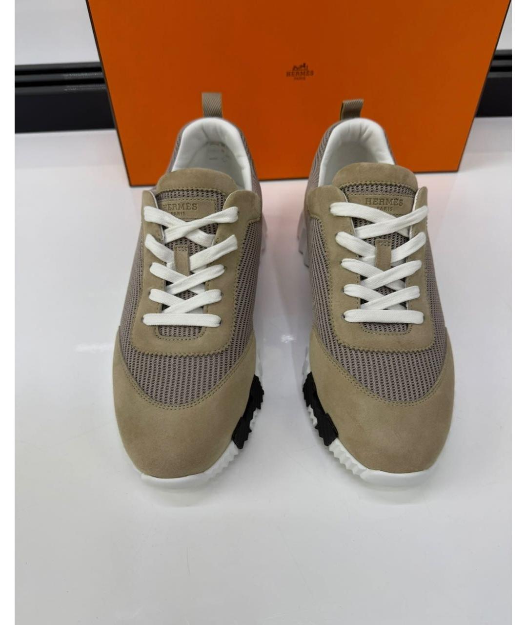 HERMES Хаки замшевые кроссовки, фото 2