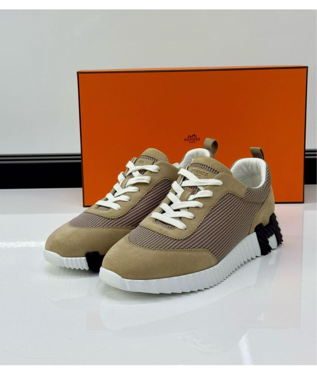 HERMES Хаки замшевые кроссовки, фото 5