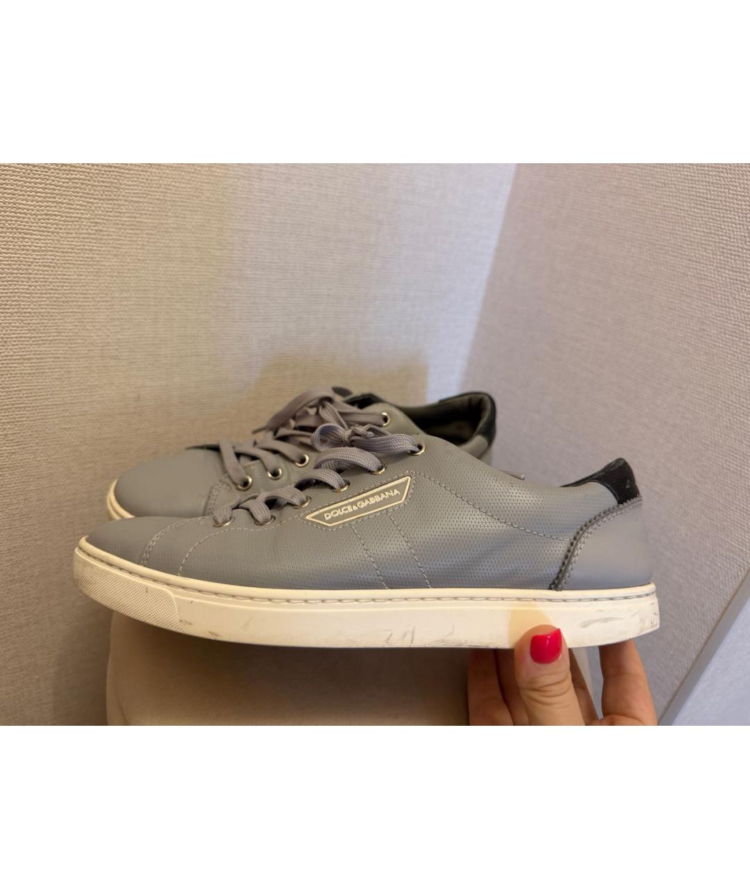 DOLCE&GABBANA Серые кожаные низкие кроссовки / кеды, фото 5