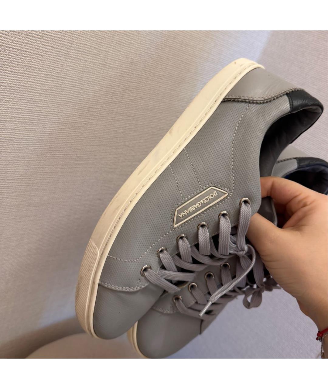 DOLCE&GABBANA Серые кожаные низкие кроссовки / кеды, фото 8