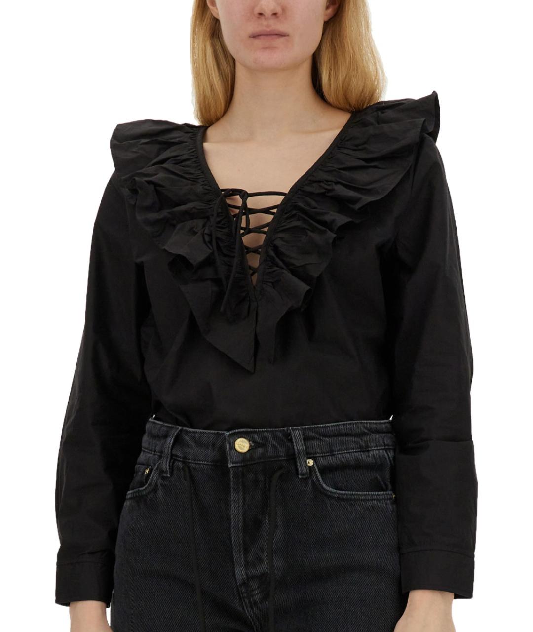 GANNI Черная хлопковая блузы, фото 5