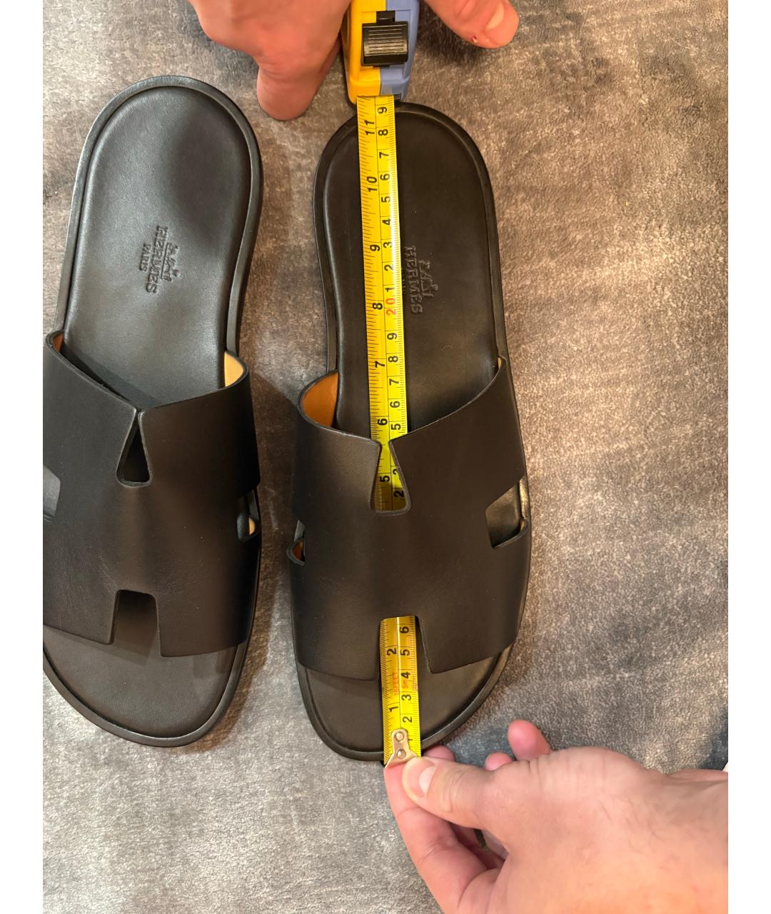HERMES Черные кожаные шлепанцы, фото 3