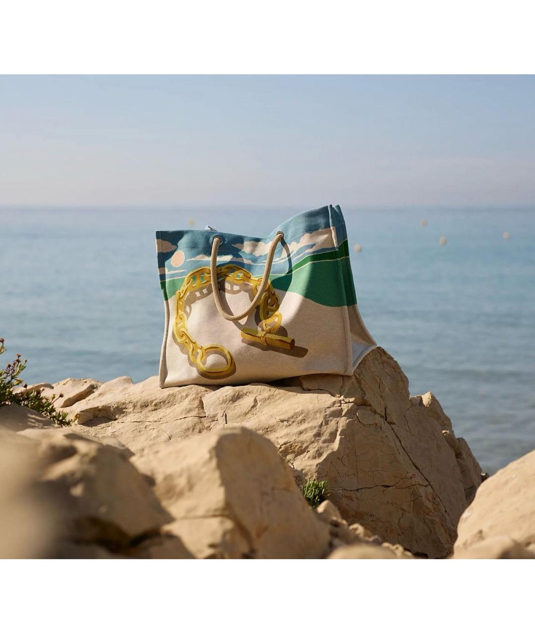 HERMES Бежевая хлопковая пляжная сумка, фото 5