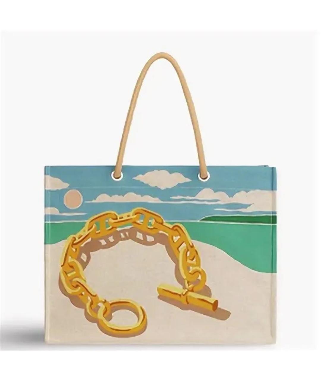 HERMES Бежевая хлопковая пляжная сумка, фото 8