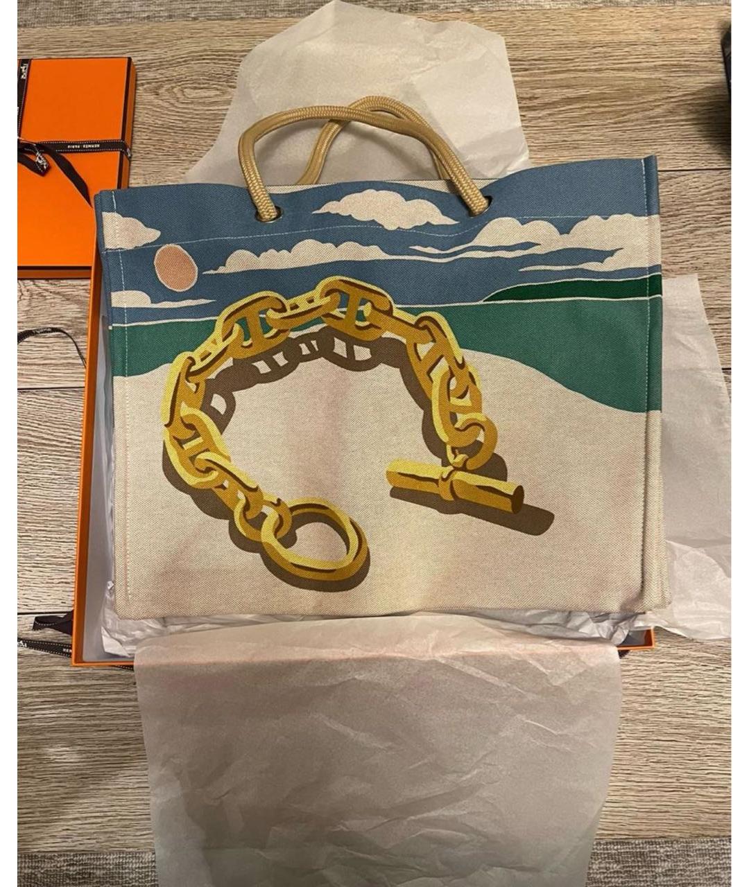 HERMES Бежевая хлопковая пляжная сумка, фото 2