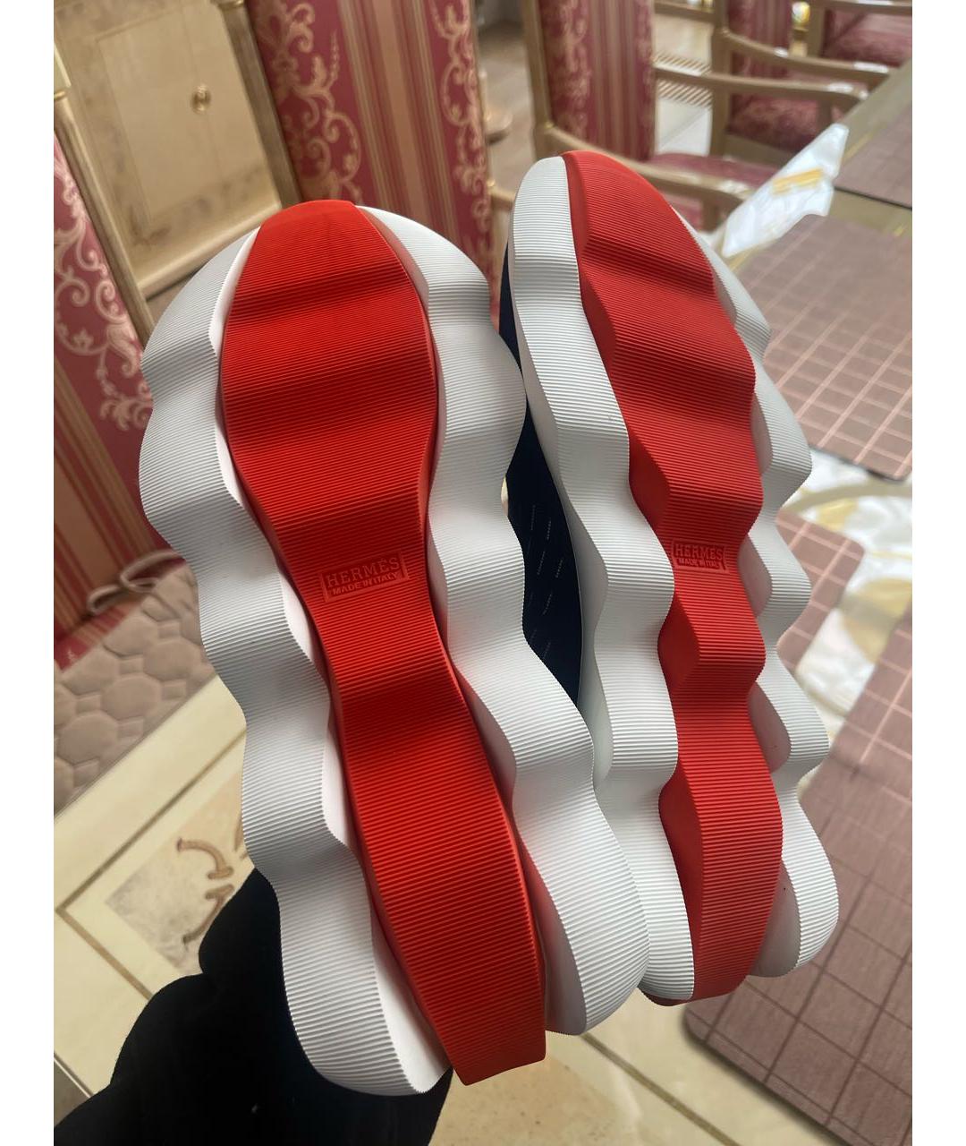 HERMES Темно-синие текстильные низкие кроссовки / кеды, фото 5