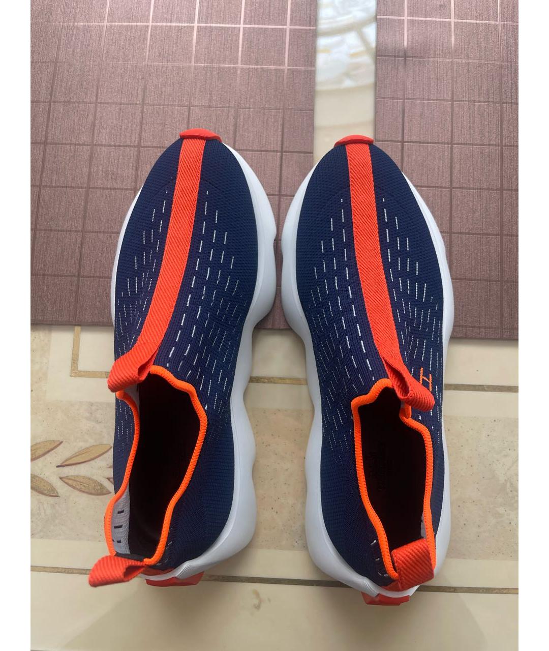 HERMES Темно-синие текстильные низкие кроссовки / кеды, фото 3