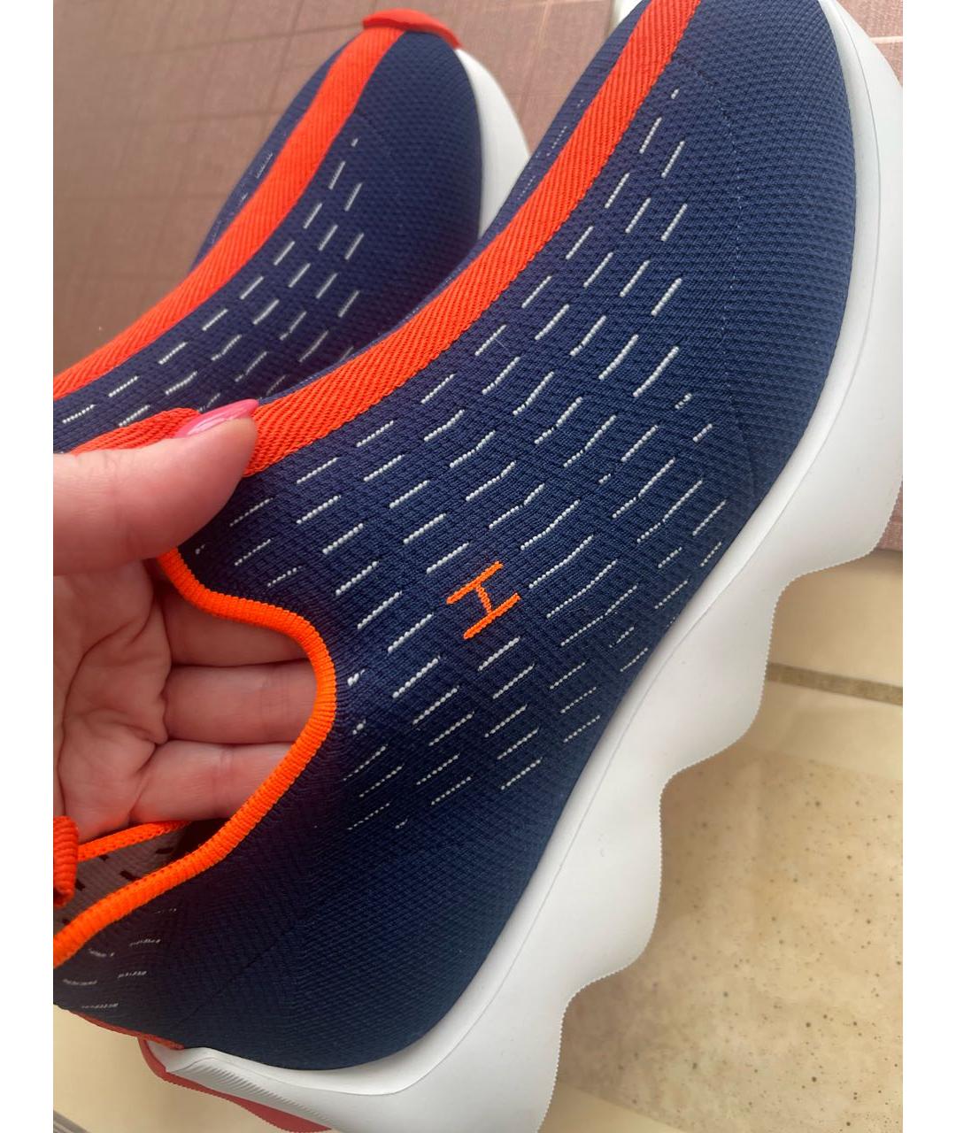 HERMES Темно-синие текстильные низкие кроссовки / кеды, фото 6