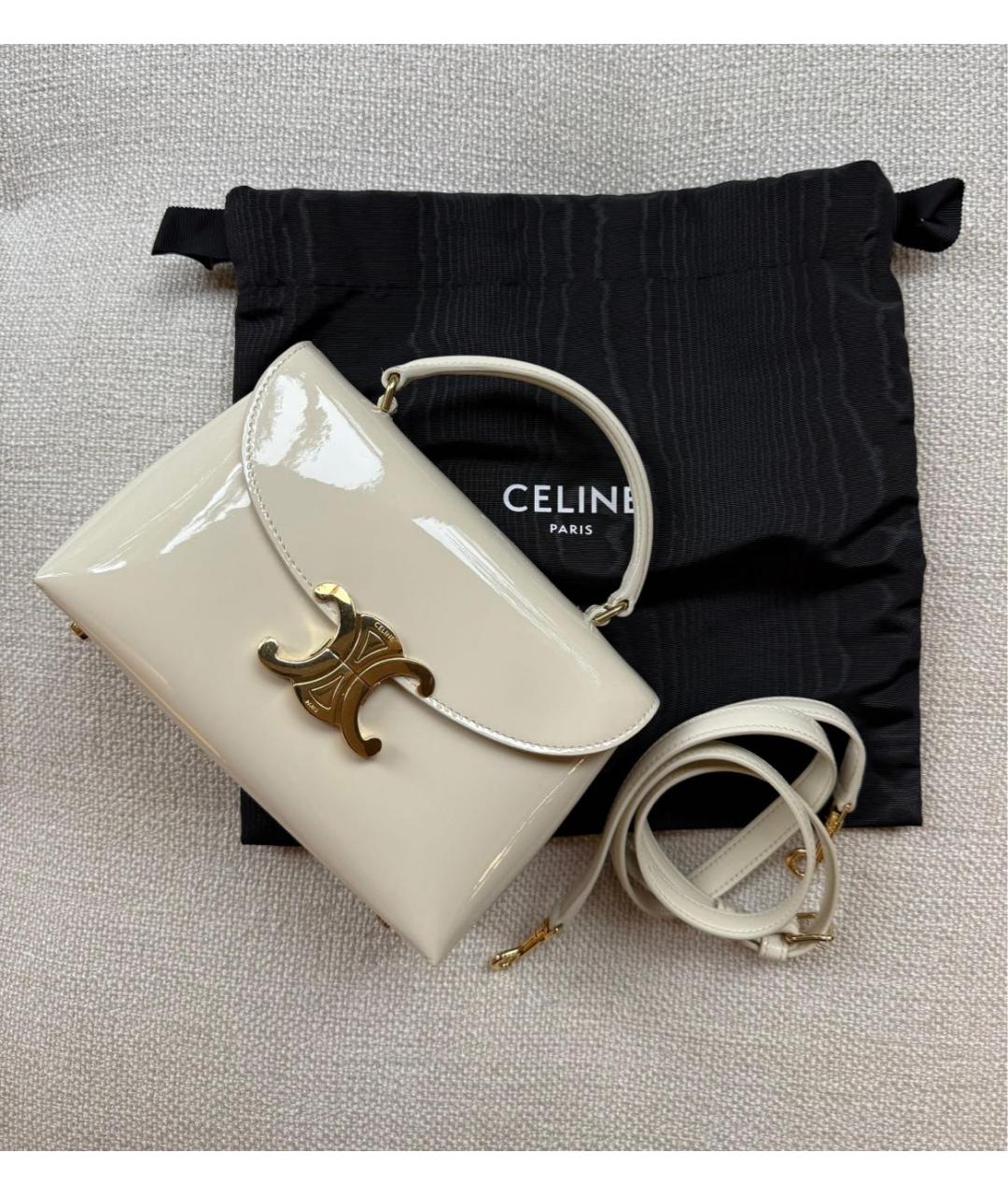 CELINE Бежевая сумка через плечо из лакированной кожи, фото 5