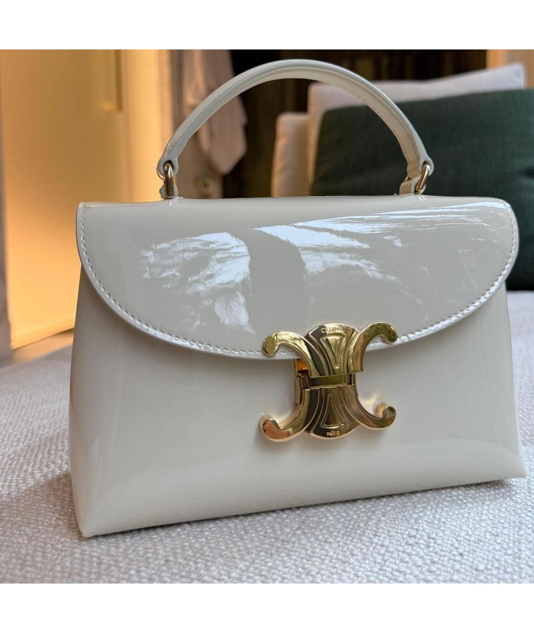 CELINE Бежевая сумка через плечо из лакированной кожи, фото 6