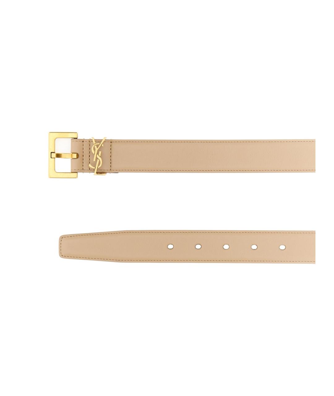 SAINT LAURENT Бежевый кожаный ремень, фото 2