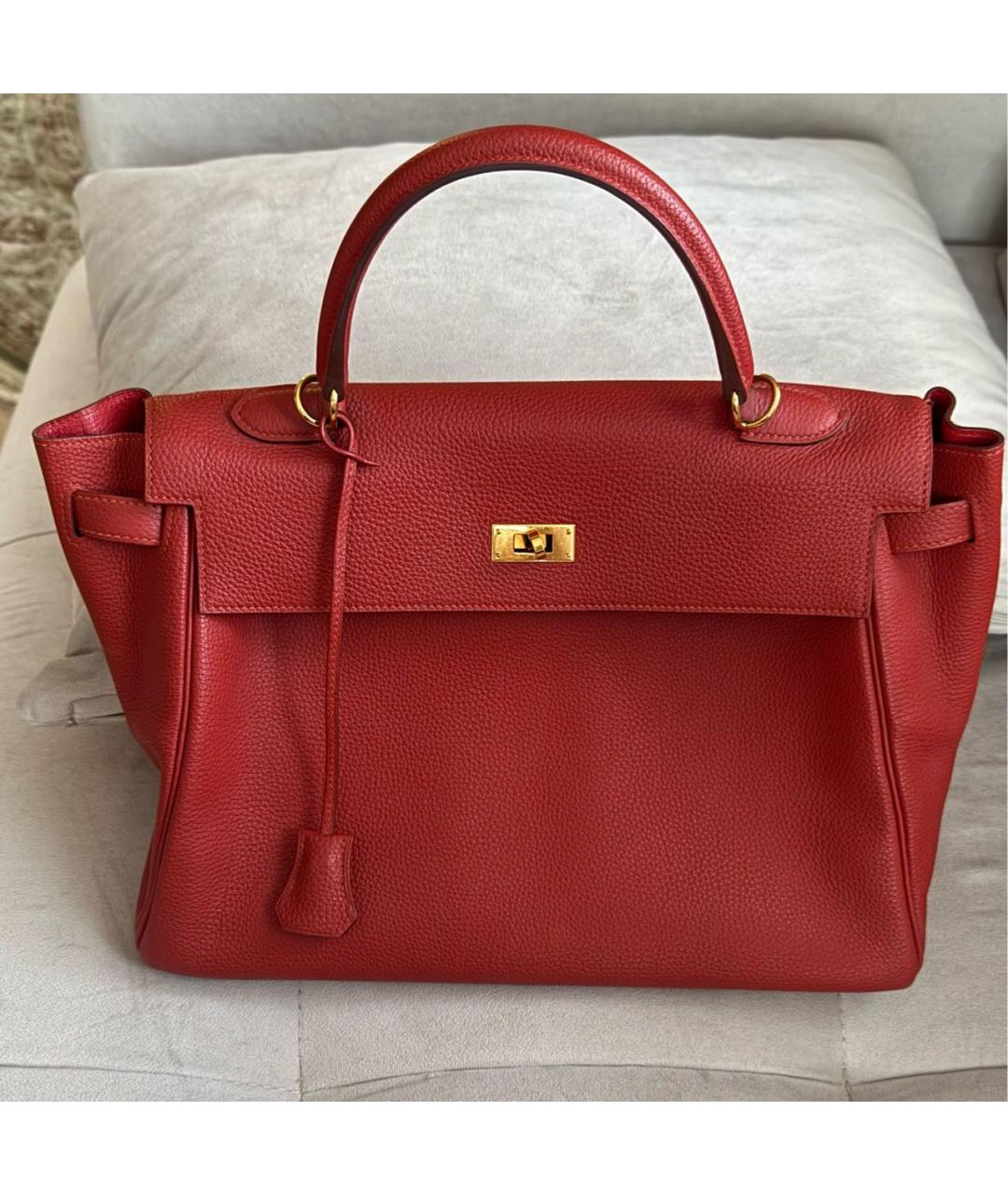 HERMES Красная кожаная сумка с короткими ручками, фото 8