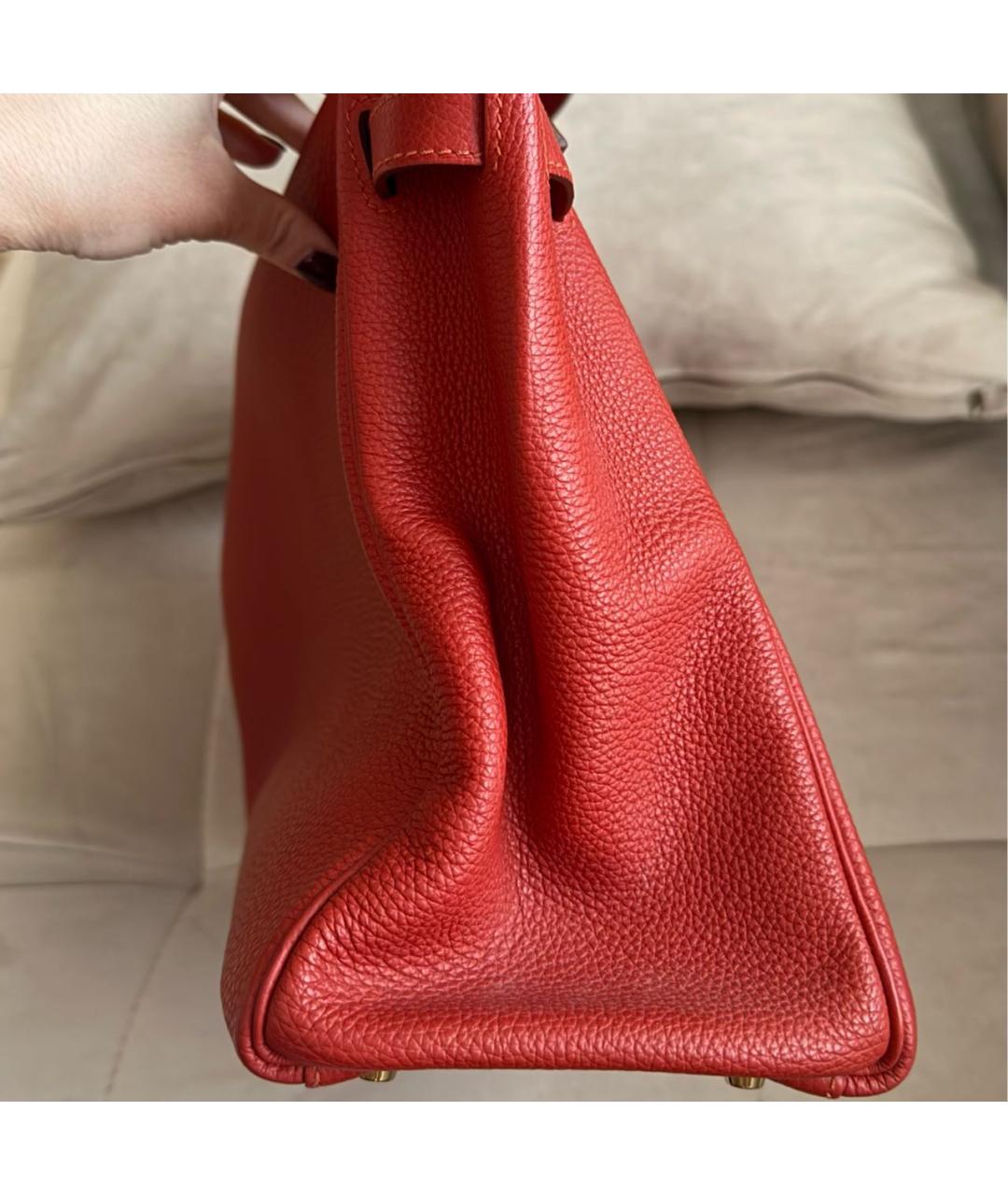HERMES Красная кожаная сумка с короткими ручками, фото 6