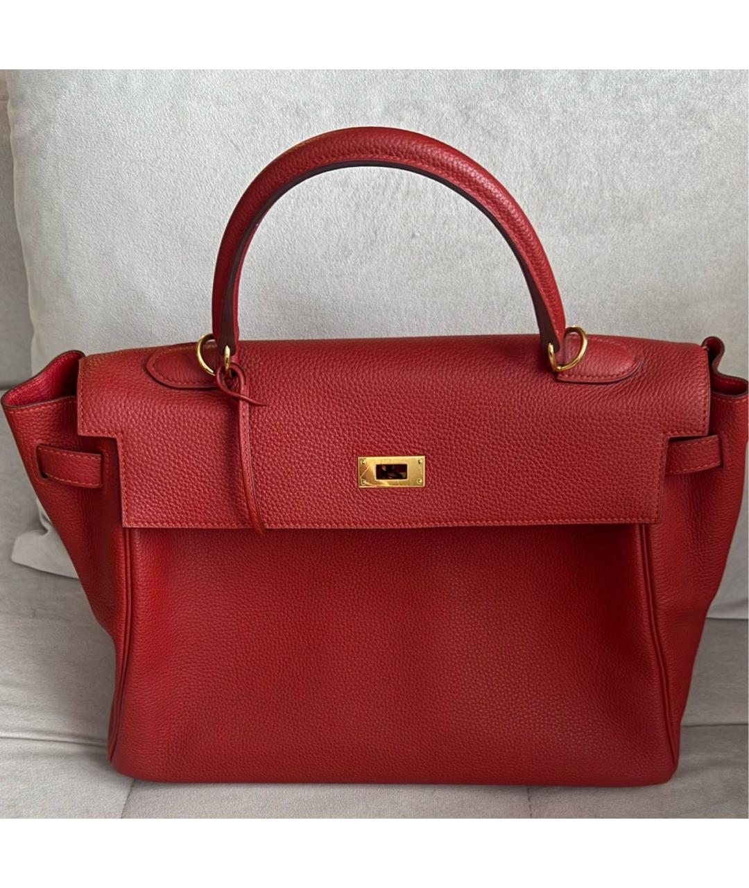 HERMES Красная кожаная сумка с короткими ручками, фото 7