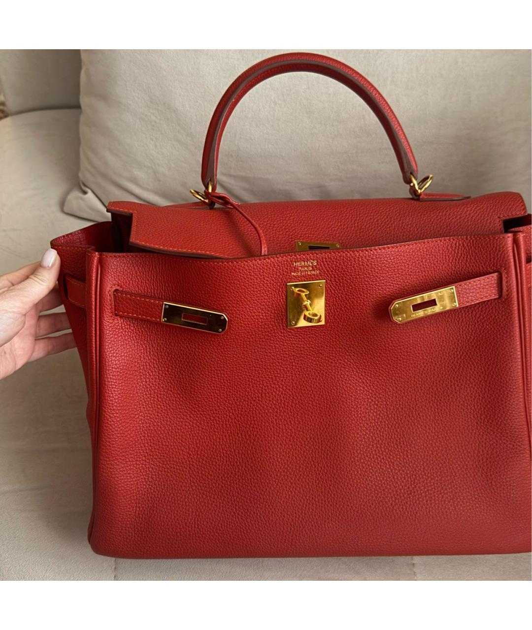 HERMES Красная кожаная сумка с короткими ручками, фото 4