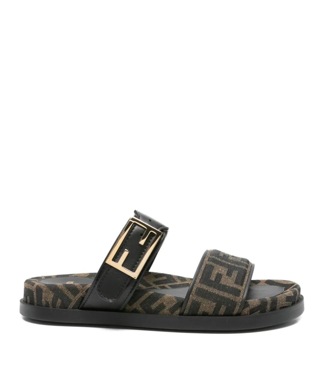 FENDI Черные кожаные сандалии, фото 1