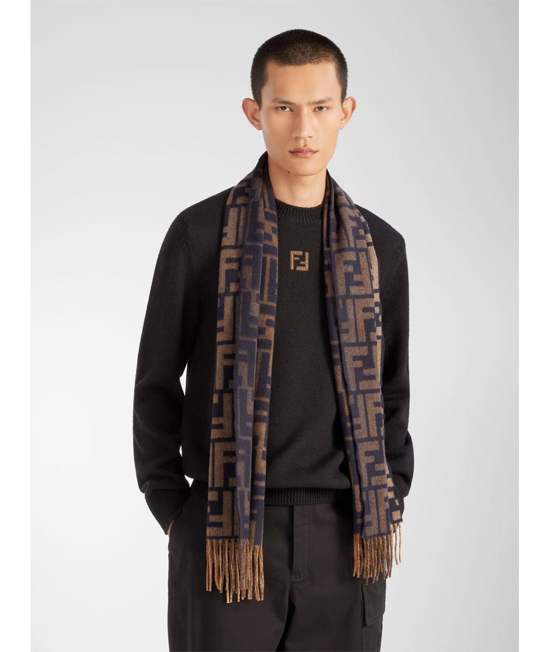 FENDI Коричневый шерстяной шарф, фото 2