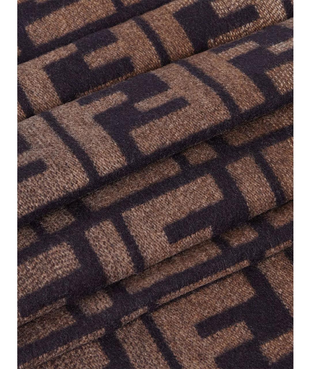FENDI Коричневый шерстяной шарф, фото 3